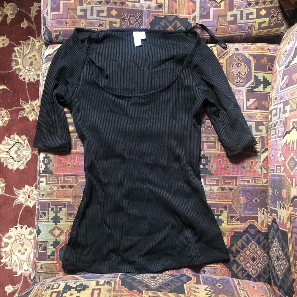& OTHER STORIES Black Fitted Ribbed 3/4 Sleeve Top